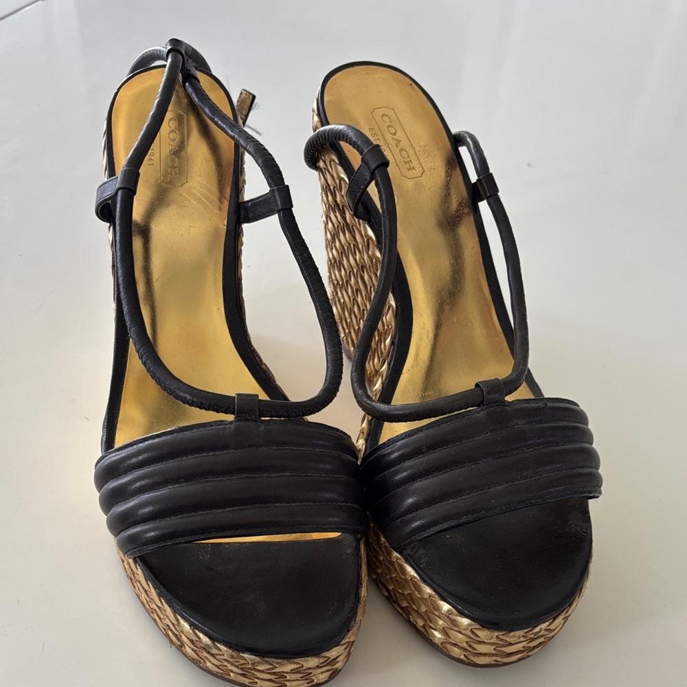 Coach Black and gold Wedge Sandals